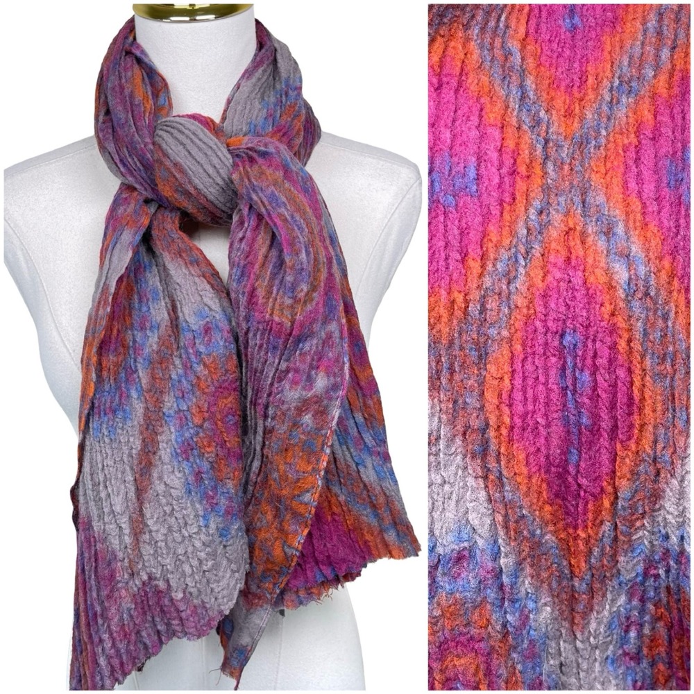 Fraas Scarf Women Multicolor Plisse Crinkle Abstract Geometric Textured Wrap